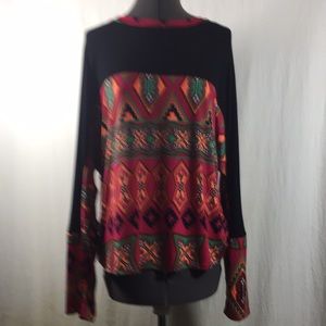 Southwestern Envy Me Women Top Size 2X Black & Bright Color